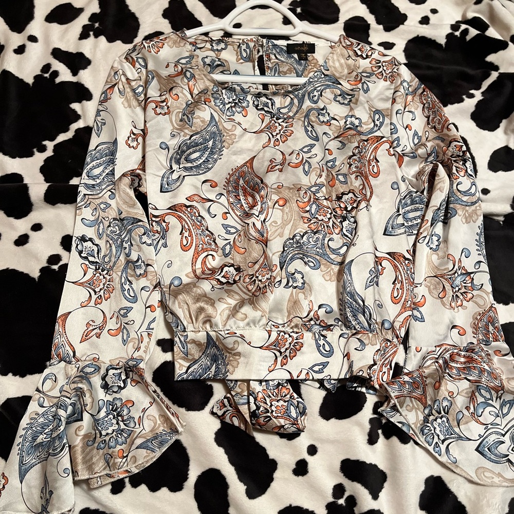 White Satin blouse it has a slit on the back as well